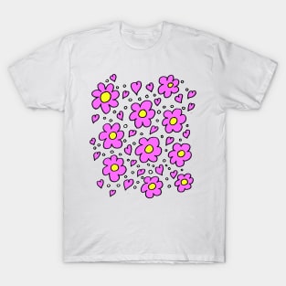 Hearts and Daisies Pink T-Shirt